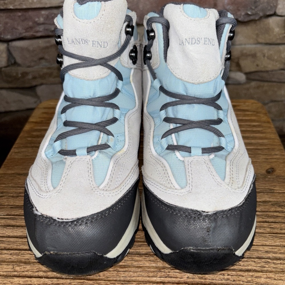 Lands' End 394047 women Ankle Grey/Blue suede lace up Snow boots 7.5 B gorpcore